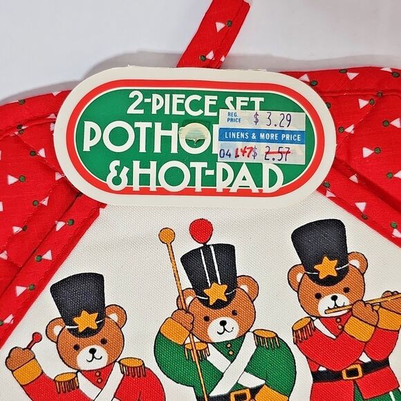 Vtg B & D Christmas Pot Holder Hot Pad Set NOS Teddy Bear Band Holiday Kitchen - Picture 3 of 5